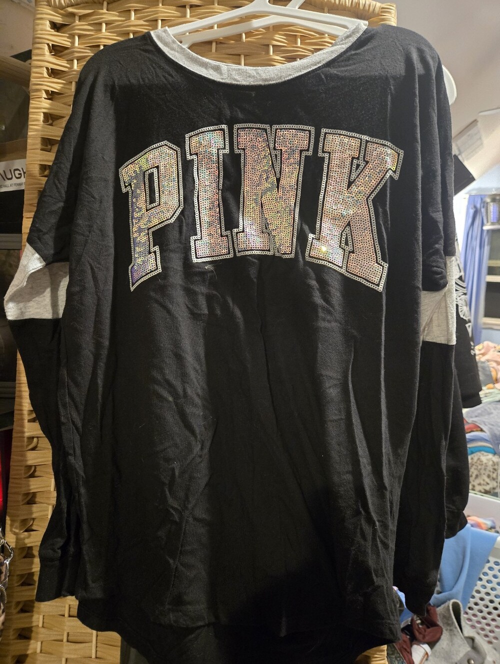 PINK Victoria's Secret Black Long-Sleeve Shirt with Silver Accent Large